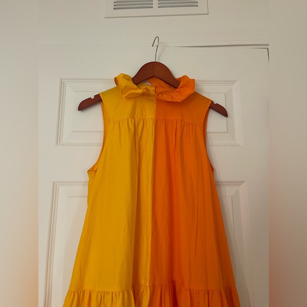 Christophet John Rogers Dress Two-Tone Yellow & Orange Tiered Maxi Dress - Picture 2 of 4